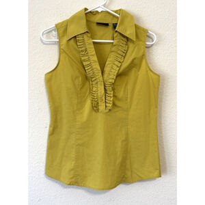 New York & Company Sleeveless Blouse Women Large Ruffle‎ Front Green Corpcore